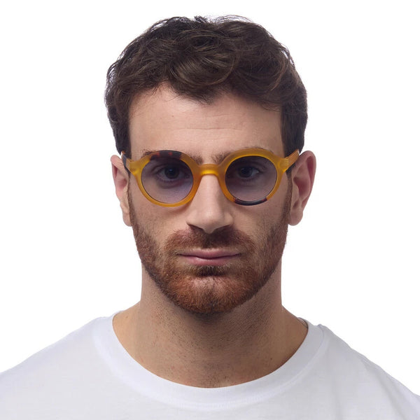 Okkia Lauro Unisex Yuvarlak Sarı Havana Güneş Gözlüğü Siyah Degrade Mavi Gradyan