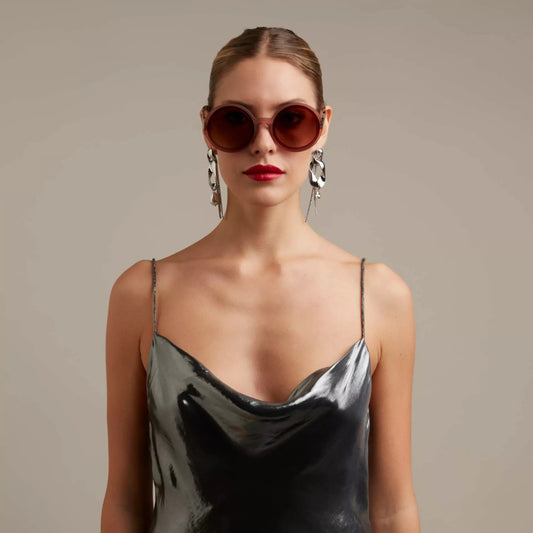 Okkia Monica Unisex Büyük Yuvarlak Güneş Gözlüğü Havana Pembesi