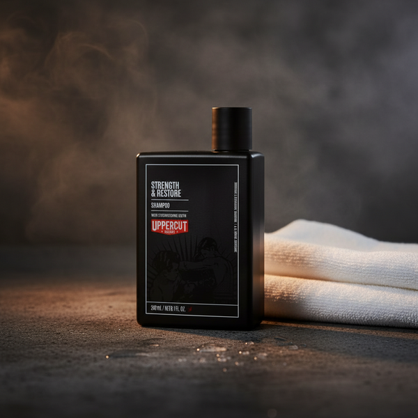 Bonherre mağazasından Uppercut Deluxe Strength and Restore, Biotin ve Keratin içeren lüks onarıcı şampuan.