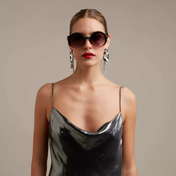 Okkia Monica Unisex Büyük Yuvarlak Güneş Gözlüğü Siyah Rose