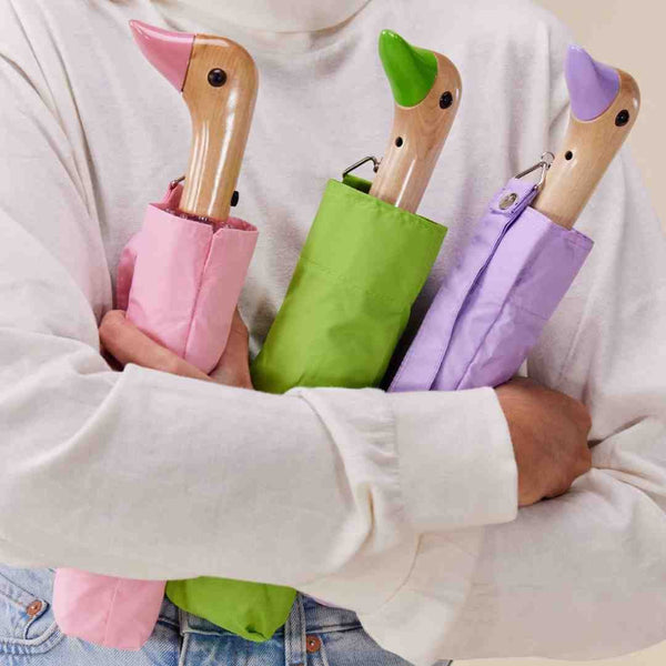 Bonherre mağazasından Original Duckhead Pembe, el yapımı huş ağacı saplı lüks kompakt şemsiye.