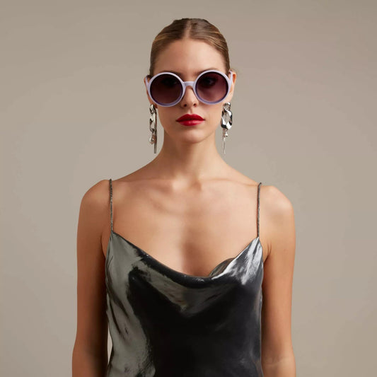 Okkia Monica Unisex Büyük Yuvarlak Güneş Gözlüğü Lila