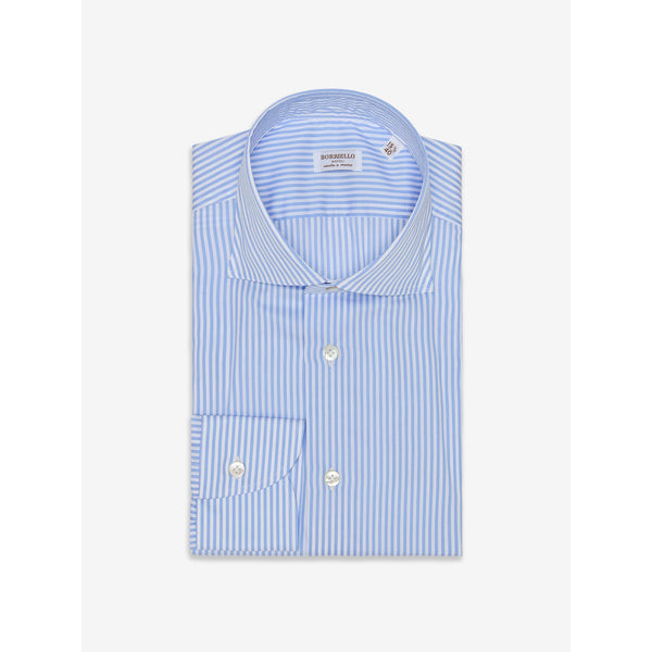 Açık Mavi Çizgili El Yapımı Pamuklu Gömlek