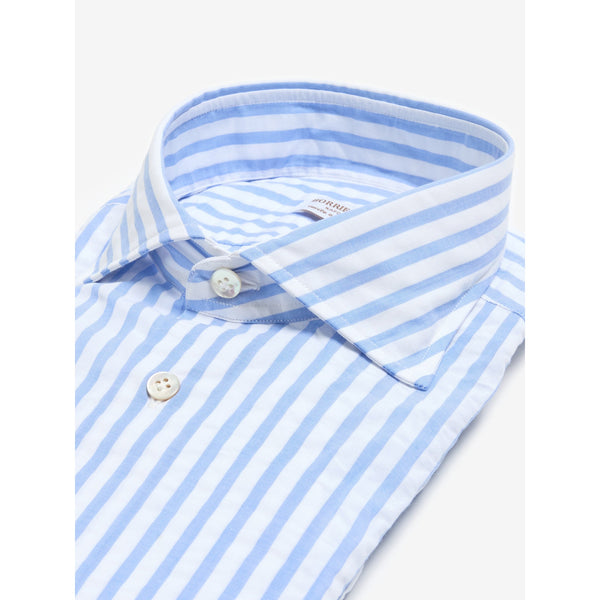 Mavi Çizgili Seersucker El Yapımı Gömlek