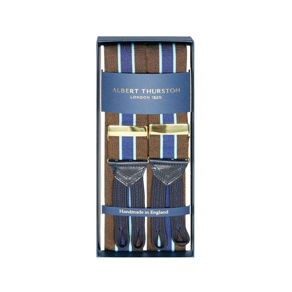 Kahverengi ve Mavi Şeritli Pantolon Askısı