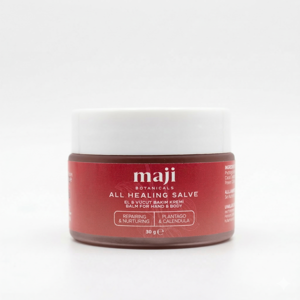 Bonherre mağazasından Maji Botanicals All Healing Salve, kantaron ve aynısefa yağlı yerli üretim onarıcı vücut kremi.