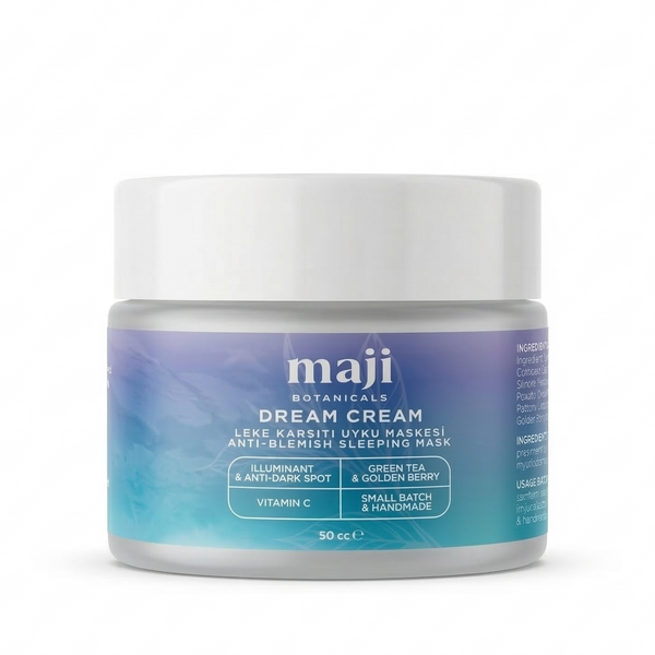 Bonherre mağazasından Maji Botanicals Dream Cream, prebiyotik içerikli leke karşıtı uyku maskesi, yerli üretim durulanmayan gece maskesi.
