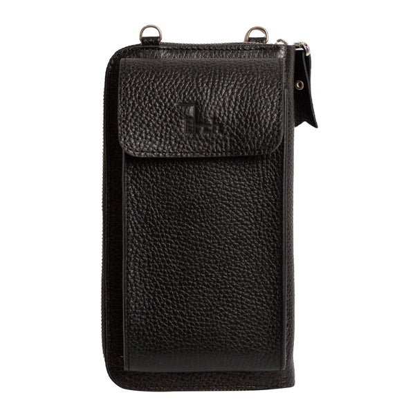 El Yapımı Deri Pasaport ve Telefon Çantası - Siyah