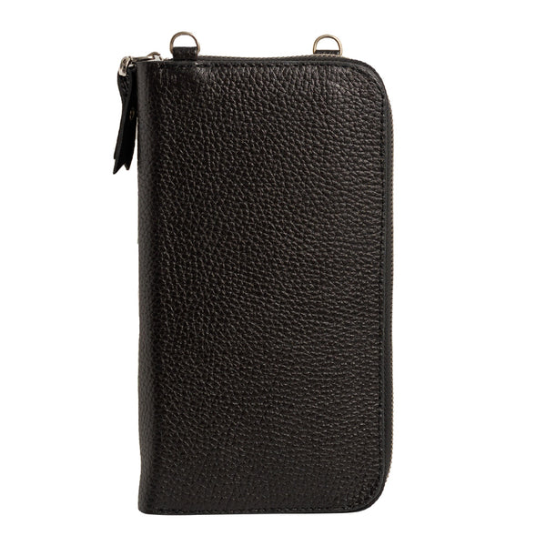 El Yapımı Deri Pasaport ve Telefon Çantası - Siyah
