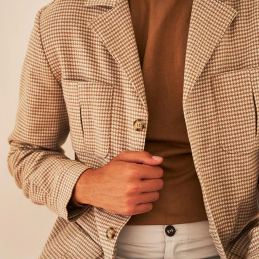 John's Ceket Bej Pied de Poule