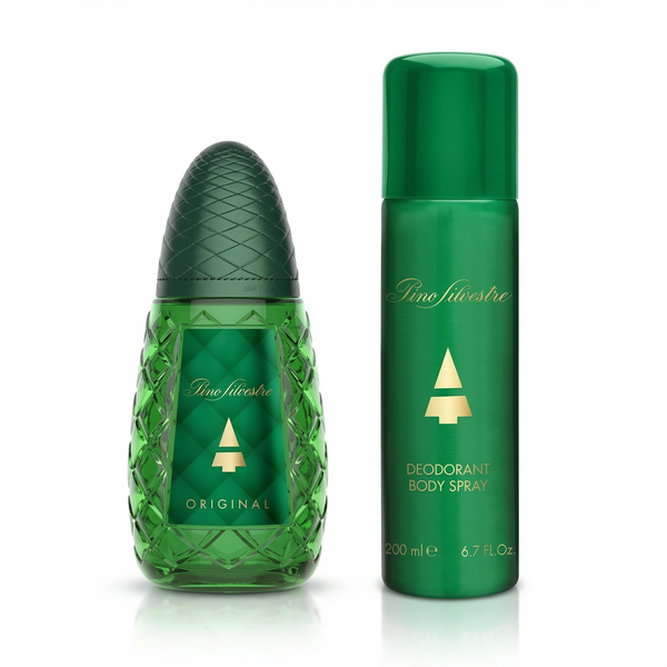 Bonherre mağazasından Pino Silvestre Original erkek parfüm seti, çam kokulu EDT ve deodorant ikilisi.