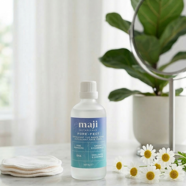 Bonherre mağazasından Maji Botanicals Pore-fect, %0,5 Salisilik asit ve prebiyotik içerikli yerli üretim gözenek sıkılaştırıcı erkek cilt toniği.