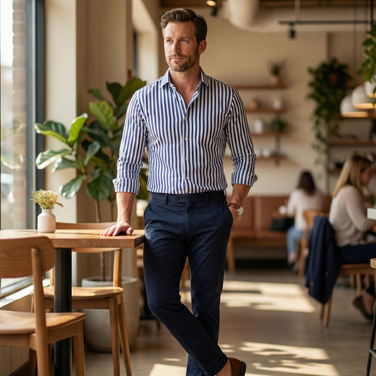 Riviera Di Perla Çizgili Beyaz Gömlek - Lacivert