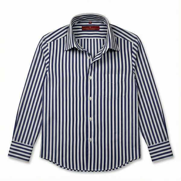 Riviera Di Perla Çizgili Beyaz Gömlek - Lacivert