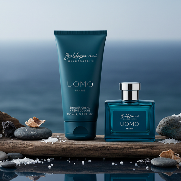 Bonherre mağazasından Uomo Mare erkek parfüm seti, deniz tuzu, bergamot ve sandal ağacı notalı 50 ml EDT ve 150 ml duş jeli.