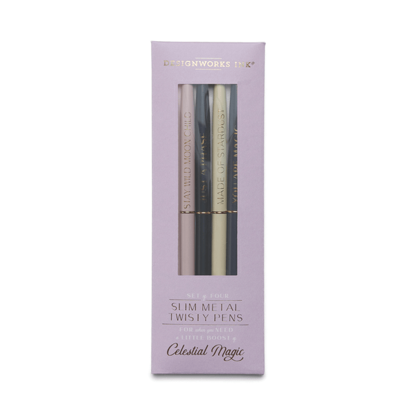 Bonherre mağazasından Designworks Ink marka, Celestial Magic serisi, 4'lü slim metal tükenmez kalem seti.