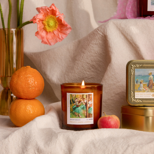 Bonherre mağazasından Empresyonistler serisi Degas Dansçılar (Pembe & Yeşil) temalı 170 gr cam mum.