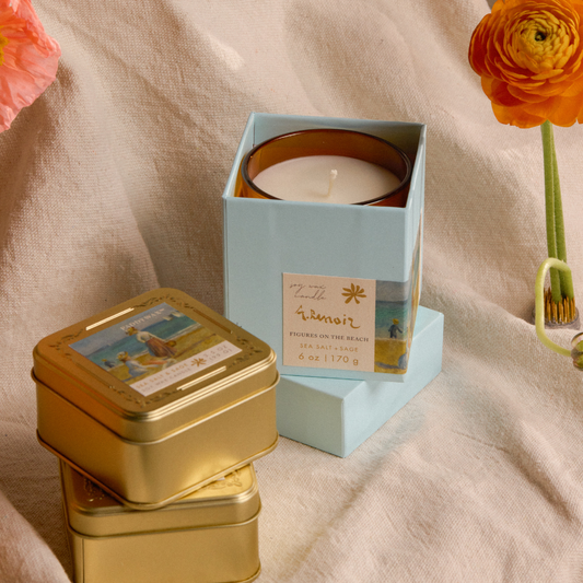 Bonherre mağazasından Empresyonistler serisi Renoir Sahildeki Figürler temalı 170 gr cam mum.