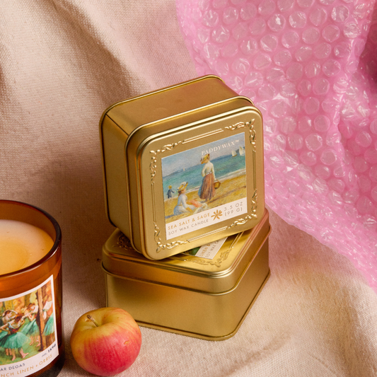 Bonherre mağazasından Empresyonistler serisi Renoir Sahildeki Figürler temalı 99 gr metal teneke mum.