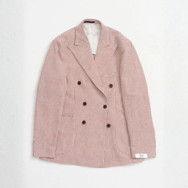 Kruvaze Blazer Ceket - Kiremit Pied de Poule