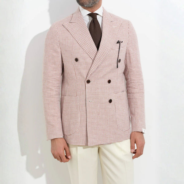 Kruvaze Blazer Ceket - Kiremit Pied de Poule