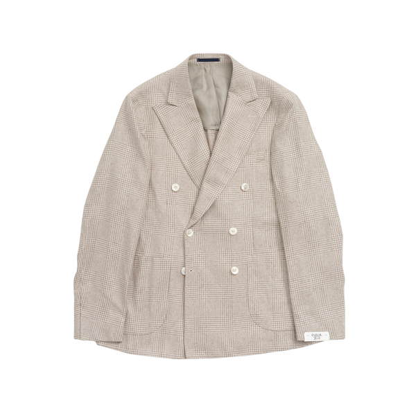 Kruvaze Blazer Ceket - Bej Glen Check İpek