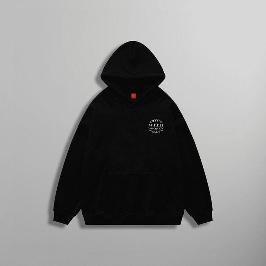 Kabartma Baskılı Hoodie - Siyah