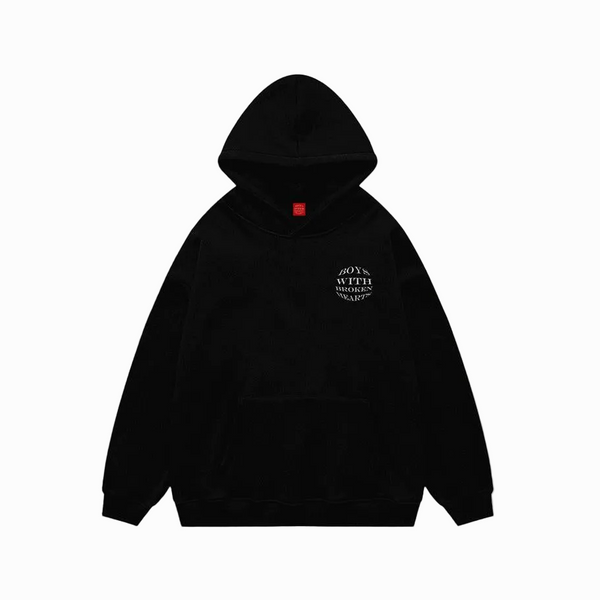 Kabartma Baskılı Hoodie - Siyah