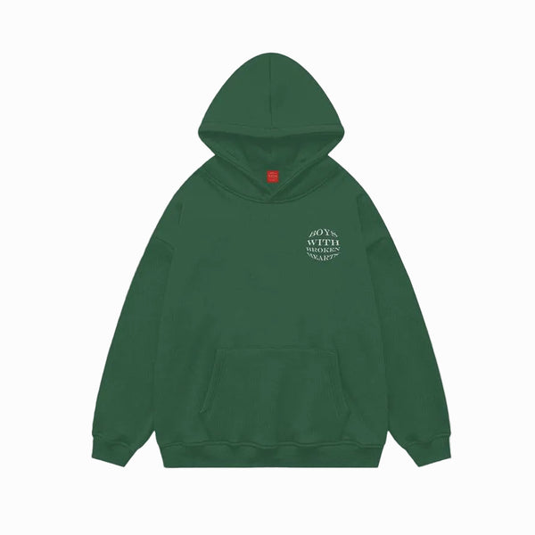 Kabartma Baskılı Hoodie - Yeşil