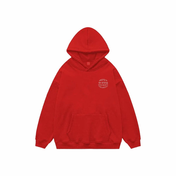 Kabartma Baskılı Hoodie - Kırmızı