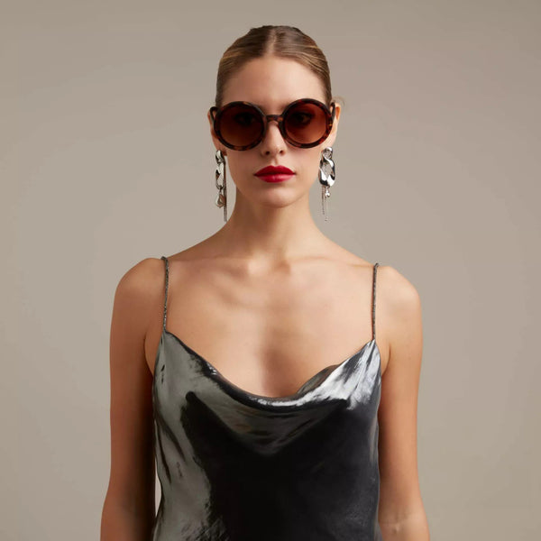 Okkia Monica Unisex Büyük Yuvarlak Güneş Gözlüğü Klasik Havana