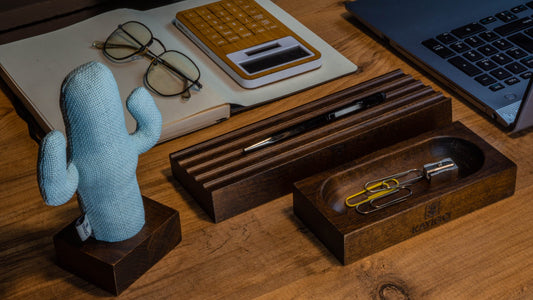 KAYIGO Woody Koyu Kahverengi Üçlü Ofis Seti - Mavi Kaktüs