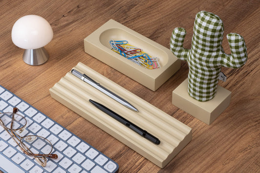 Kayigo Woody Krem Üçlü Ofis Seti - Pötikareli Cactus