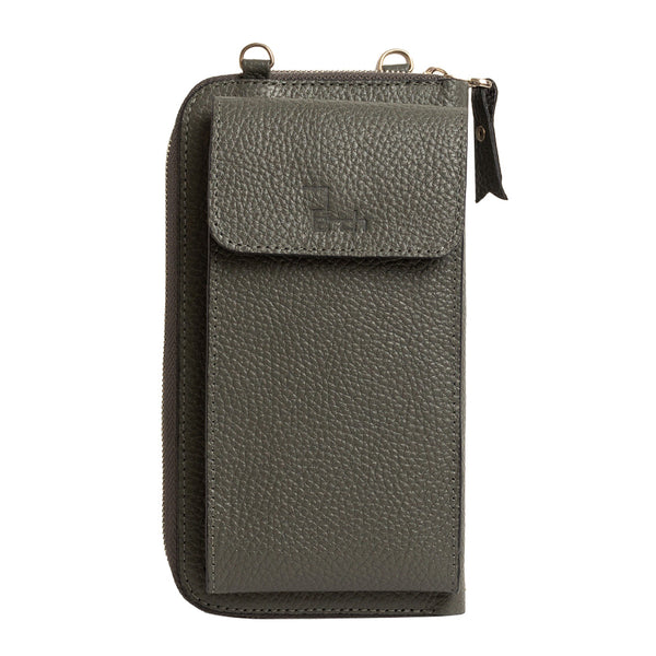 El Yapımı Deri Pasaport ve Telefon Çantası - Gri