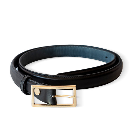 El yapımı hakiki siyah deri kemer – 2.5 cm unisex dana derisi, altın tokalı