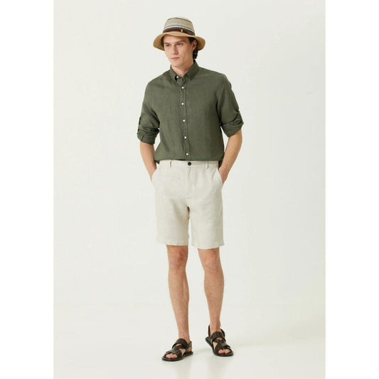 Naturel - Keten Bermuda Şort - Bonherre