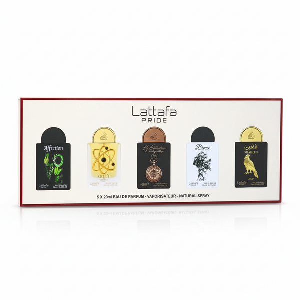 Bonherre mağazasından Lattafa Pride Gift Set Box 01, Affection, Shaheen Gold ve Tharwah Gold içeren 5'li lüks unisex parfüm seti.