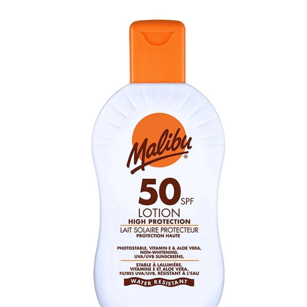 Bonherre mağazasından Malibu Yüksek Korumalı Güneş Losyonu SPF50, Aloe Vera ve E Vitamini içerikli lüks güneş kremi.