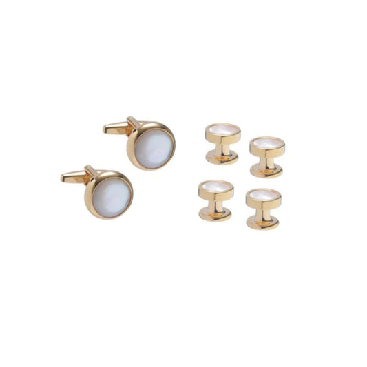 4'lü Yuvarlak Sedef ve Altın Elbise Düğmesi ve Kol Düğmesi Seti - Bonherre