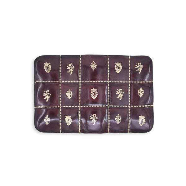 Deri Aksesuar Kutusu - Kahverengi Altın Florentine Amblemli