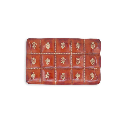 Deri Aksesuar Kutusu - Konyak Altın Florentine Amblemli - Bonherre