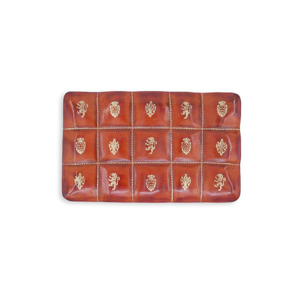 Deri Aksesuar Kutusu - Konyak Altın Florentine Amblemli