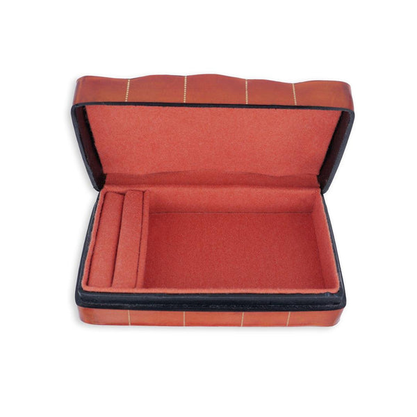 Deri Aksesuar Kutusu - Konyak Altın Florentine Amblemli