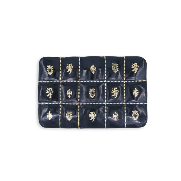 Deri Aksesuar Kutusu - Siyah Altın Florentine Amblemli