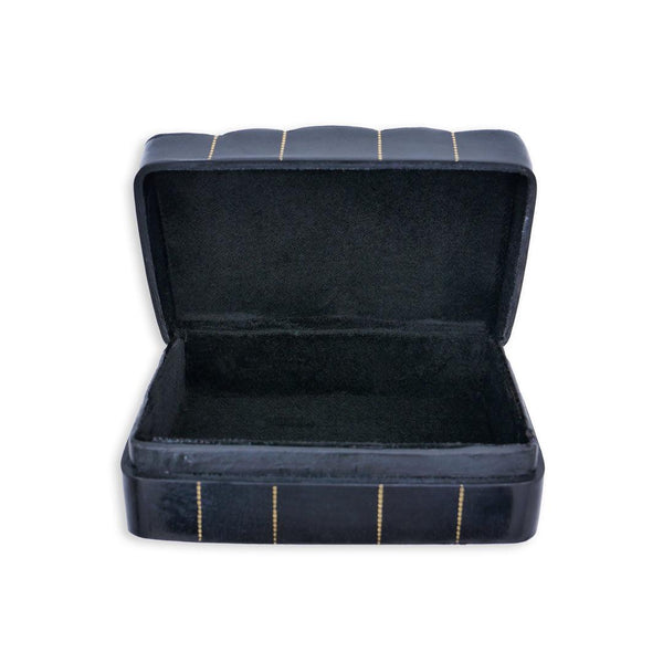 Deri Aksesuar Kutusu - Siyah Altın Florentine Amblemli