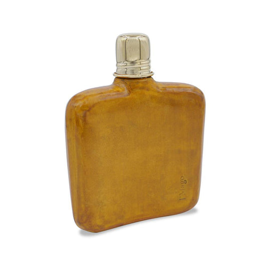 Deri Cep Şişesi - Hardal Altın Çizgili - Bonherre