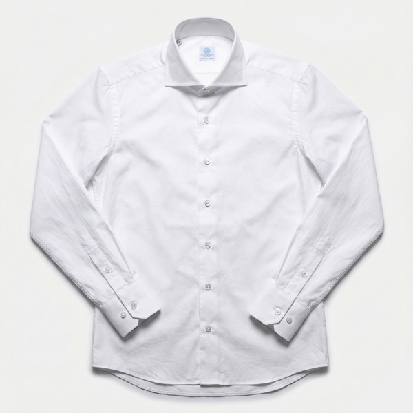 Vanacore Napoli - Klasik Beyaz Poplin Kesik Gömlek