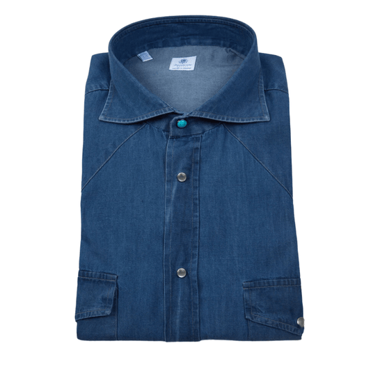 Vanacore Napoli - Mavi Denim Rodeo Gömlek - Bonherre