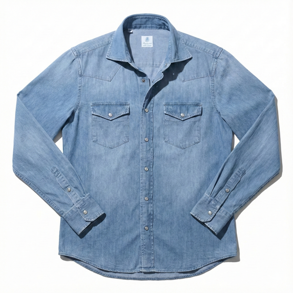 Vanacore Napoli - Orta Mavi Denim Rodeo Gömlek