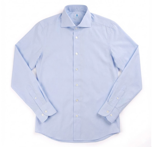 Vanacore Napoli - Klasik Mavi Poplin Kesik Gömlek